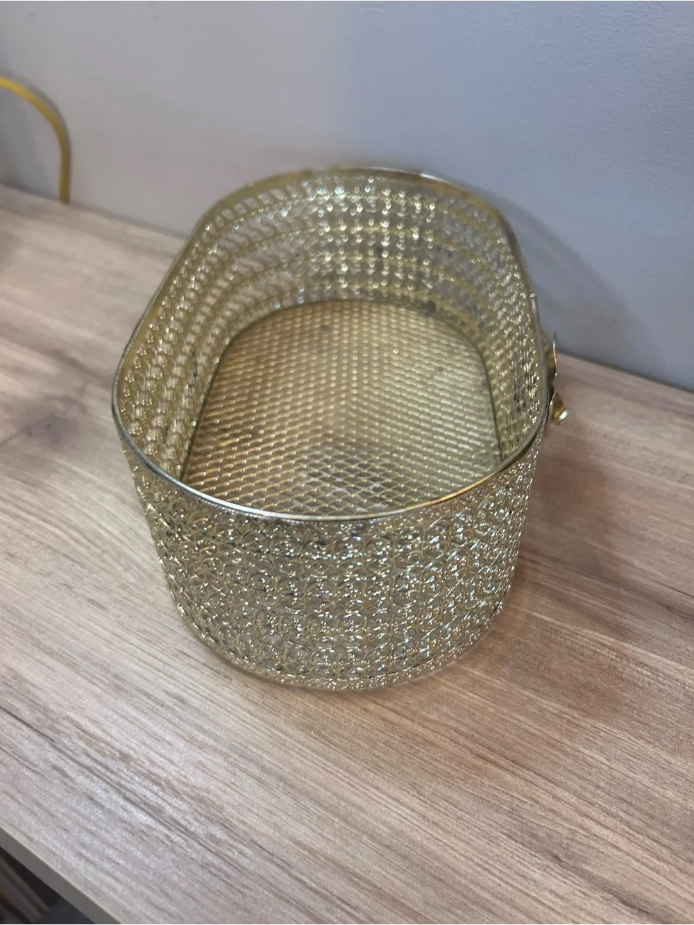 Gold Decorative Glass Basket with Floral Accent MCM Vanity Basket